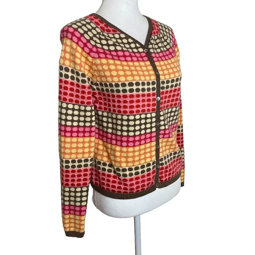 VTG 90s Y2K Talbots Womens S Colorful Polka Dots Cashmere Blend Cardigan Sweater - Picture 2 of 8